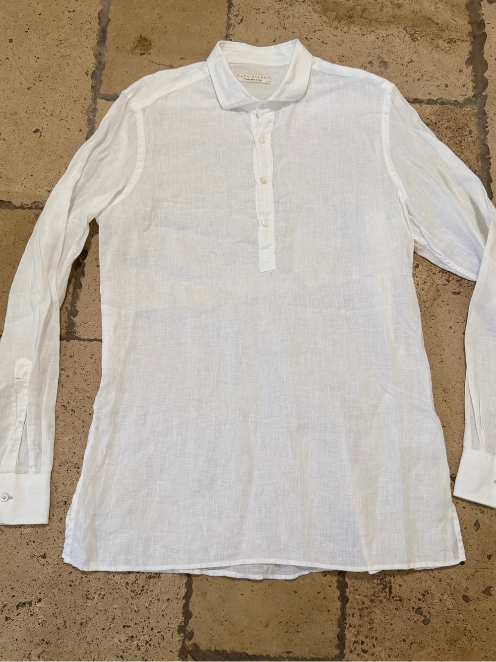 Luca Faloni Linen Shirt Mens Large 16 1/2/42 White Long Sleeve Button Italy